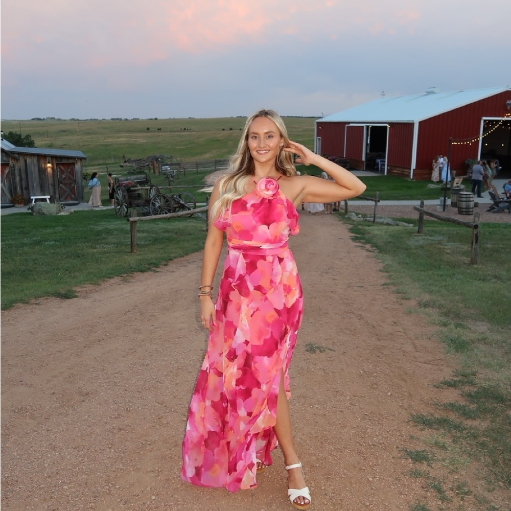 Pink Floral Women's Wedding Guest Dress
